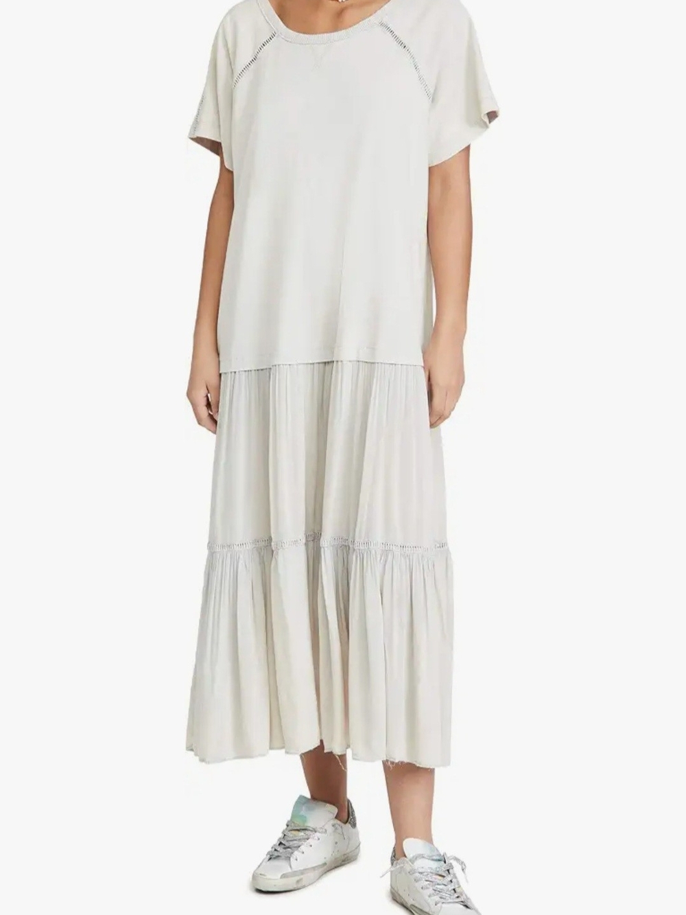 Free People Sun Fade Midi Dress L Light Blue Tiered Boho Cotton Cottagecore - Picture 3 of 16